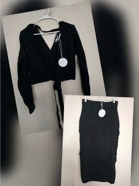 Petal & Pup Black Pencil Knit Midi Skirt and Top Set